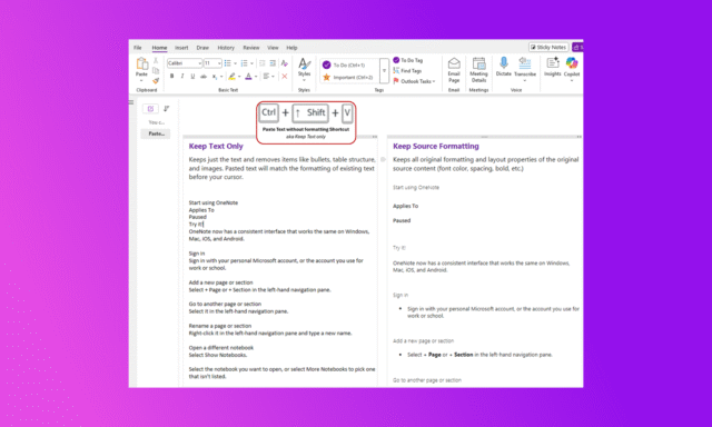 Paste Text Only Microsoft OneNote Windows Mac
