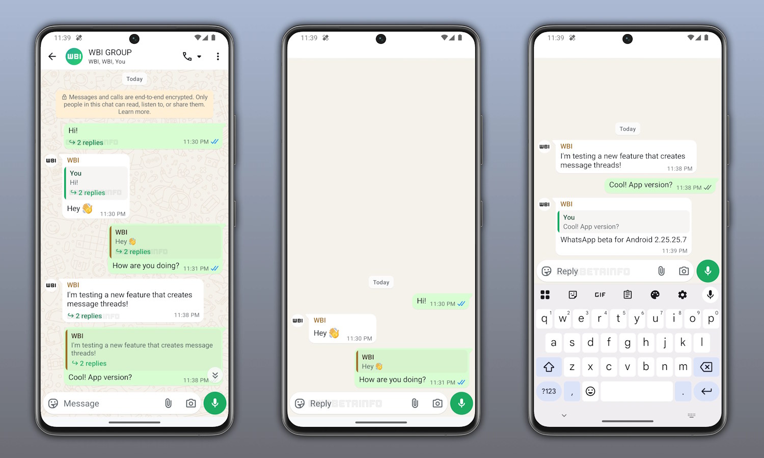 WhatsApp threaded messages