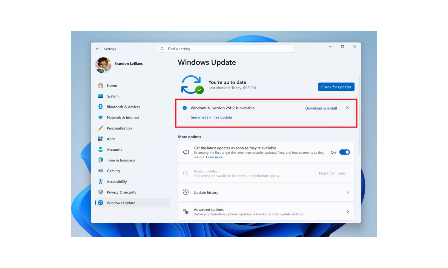Windows 11 25H2 available