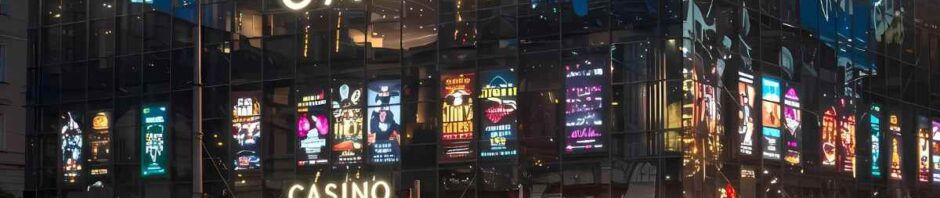 Illuminated casino building at night