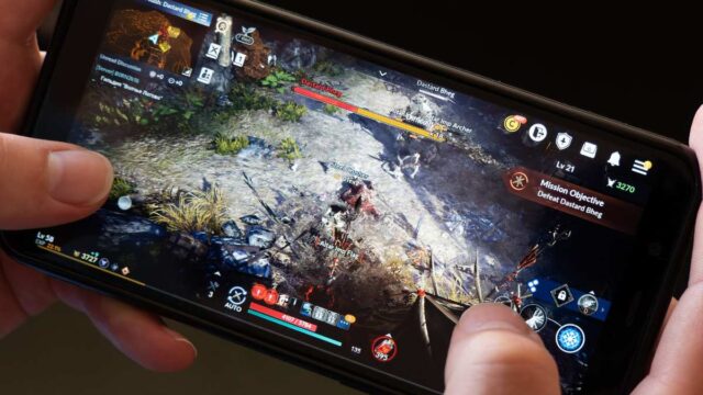 Intense mobile gaming action displayed