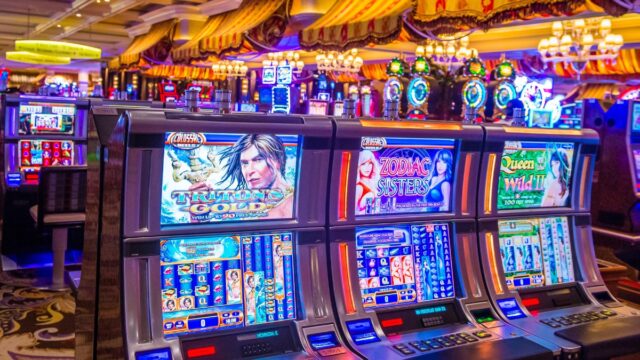 Colorful slot machines in casino
