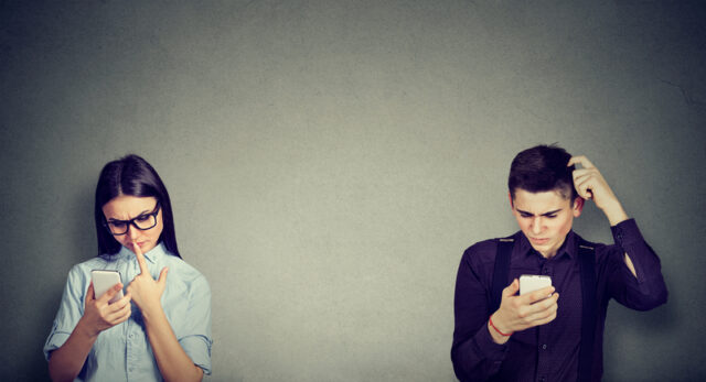 Confused puzzled social smartphone