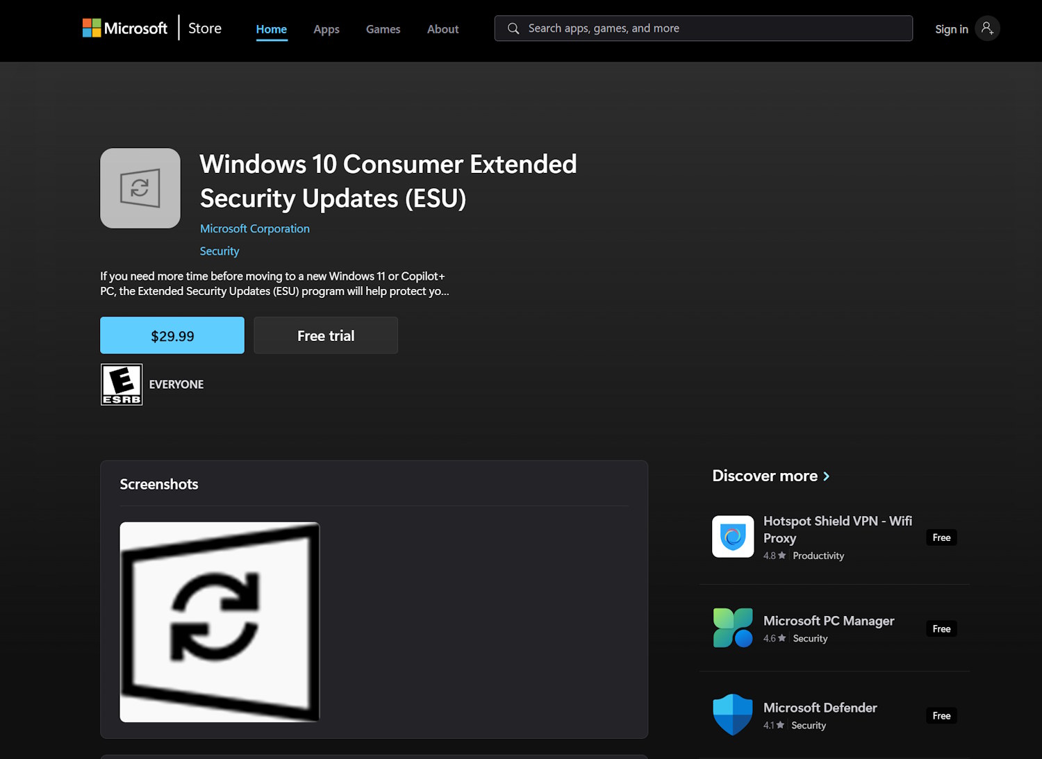 Microsoft Store Windows 10 Extended Security Updates