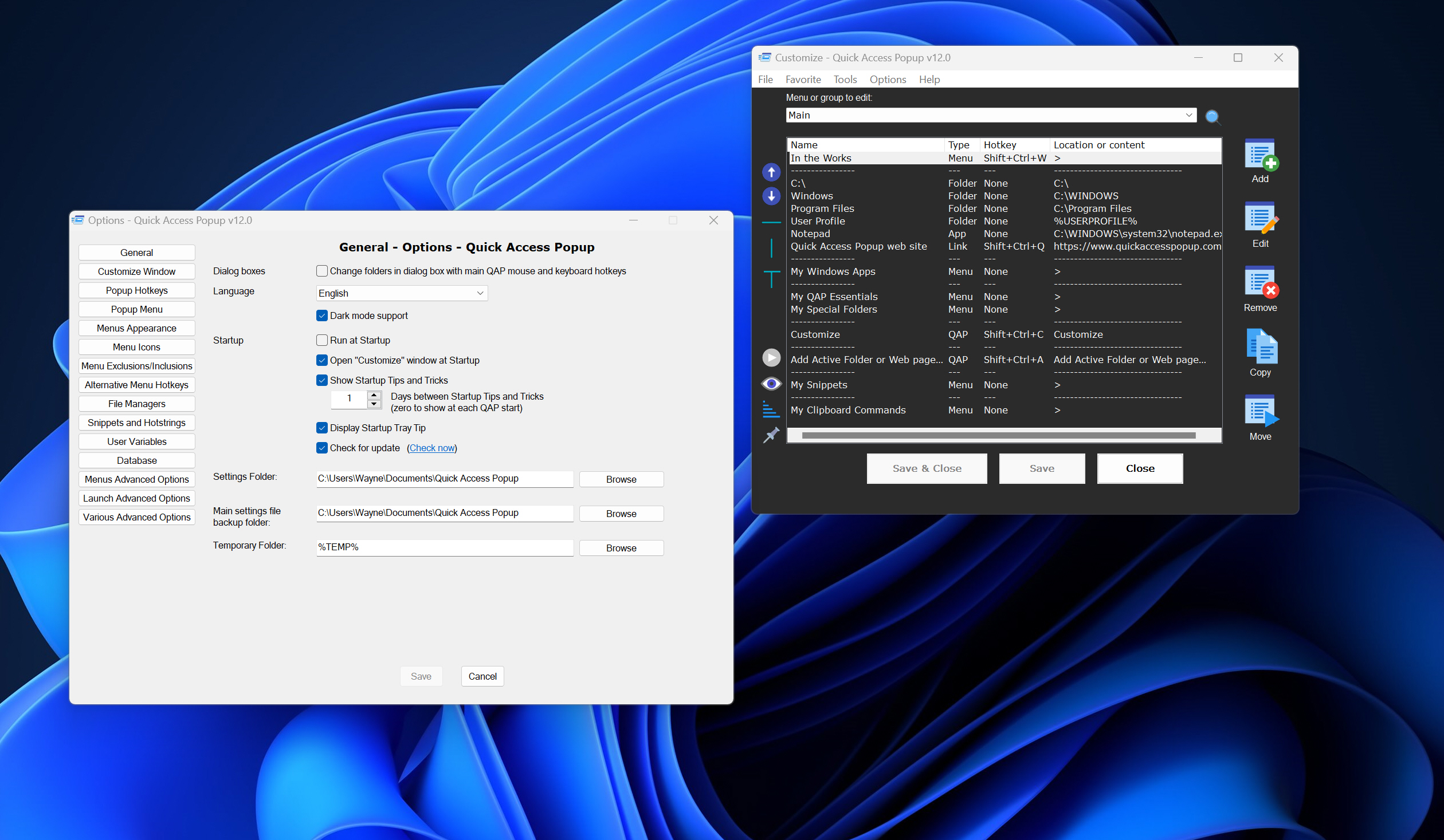 Quick Access Popup 12