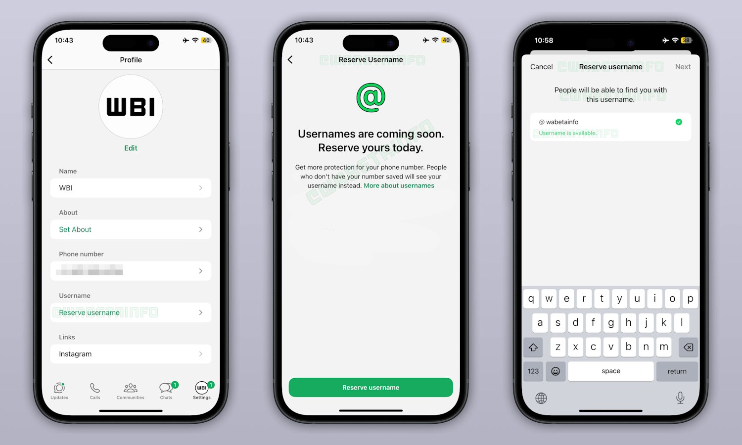 Reserve WhatsApp username screenshot