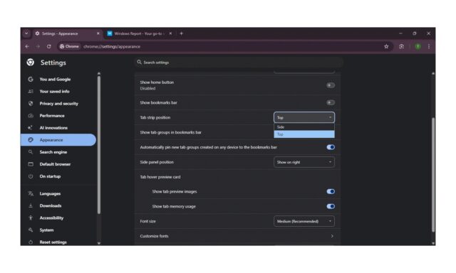 Google Chrome vertical tabs