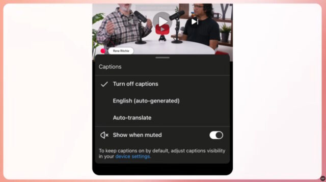 YouTube captions when muted