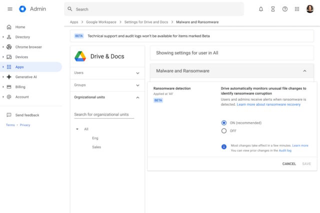 Google Drive ransomware protection