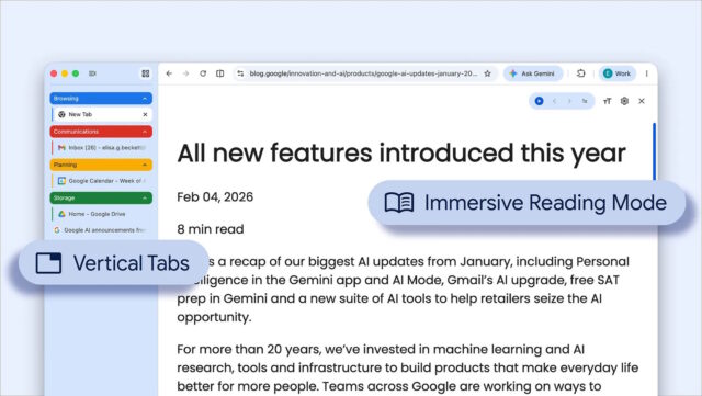Google Chrome vertical tabs immersive reading mode