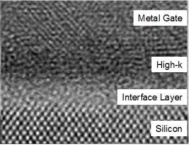 IBM electron microscope picture of an HK MG transistor cross-section