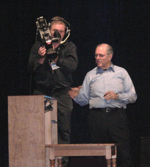 Microsoft chief research and strategy officer Craig Mundie demonstrating an early Surface form factor.