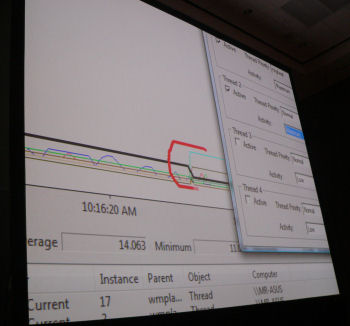 A CPU Performance Monitor heuristic in Vista shows where a period of increased CPU stress bumps the Media Player thread priority up high.