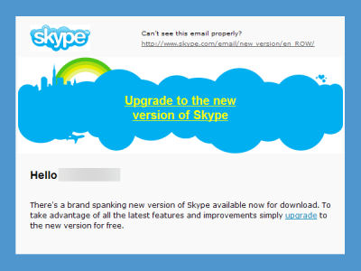 A portion of a Skype e-mail to users delivered August 13.