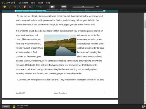 Screenshot from Buzzword word processor, now part of Adobe's product line