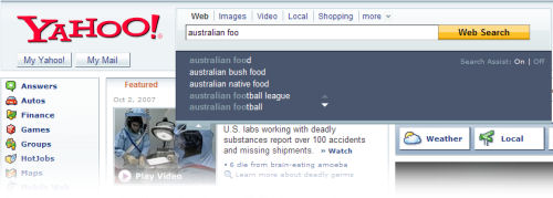 Snapshot of Yahoo Search with 'Search Assist' enabled