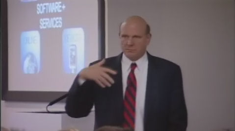 Microsoft CEO Steve Ballmer presenting to associates on the company's UK campus, October 2007