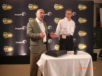 A demonstration of XStreamHD's ability to sit quietly on a table top, from a Wednesday event in partnership with Seagate.