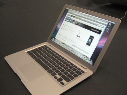 An open MacBook Air, on its premiere day at Macworld, January 15, 2008