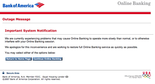 Message to Bank of America Users today