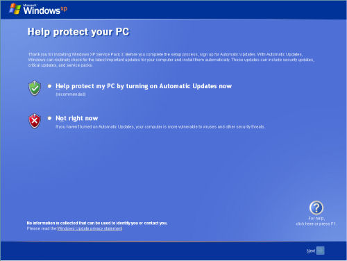 The first greeting XP SP3 gives to its installers upon reboot.