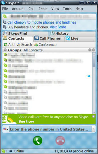 A screenshot from Skype 3.8 for Windows