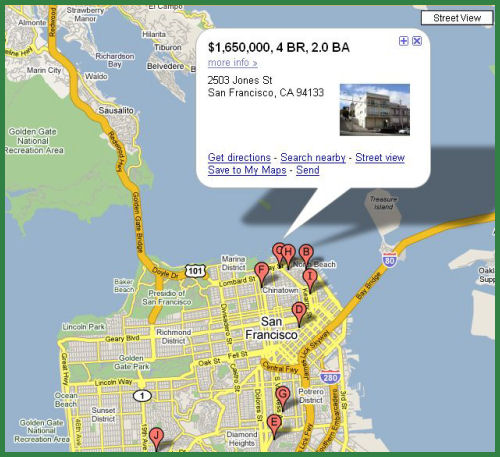 The first day of Google Maps service with real estate listings built-in.