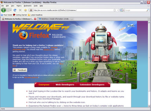 A screenshot from Firefox 3.0 RC2 running in Windows XP SP3