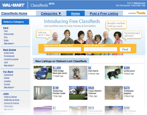 The front page of Wal-Mart's online classifieds section, June 4, 2008