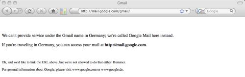 A page depicting what German users attempting to access 'gmail.de' are treated to.