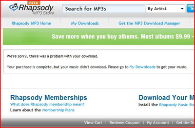 Rhapsody .ZIP download failure