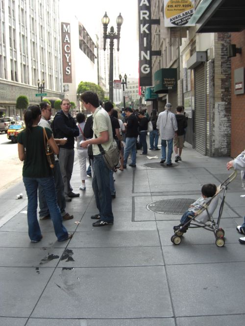 Line of customers outside the Apple Store in downtown San Francisco