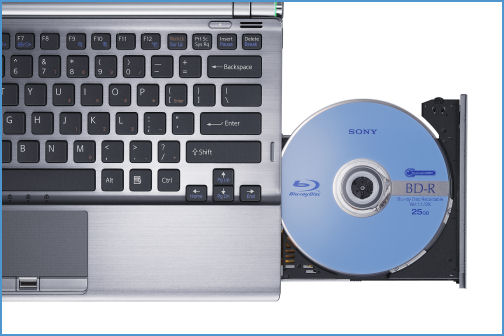 Sony's Vaio Z-series notebook, with open Blu-ray drive