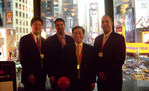 Toshiba executives celebrate the HD LED technology launch in Manhattan