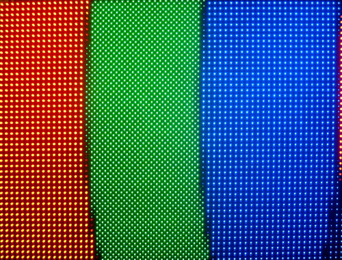 An up-close look at one of the LED panels in an HD LED display.