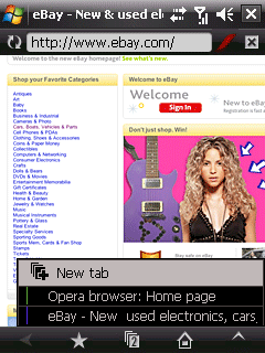 Opera Mobile 9.5 with menus