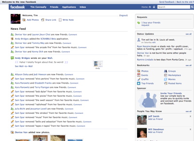 Facebook main user page