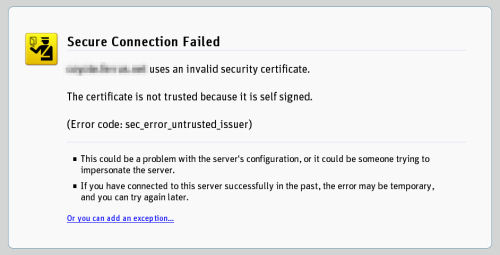 A self-signed certificate warning from Firefox version 3.0.2