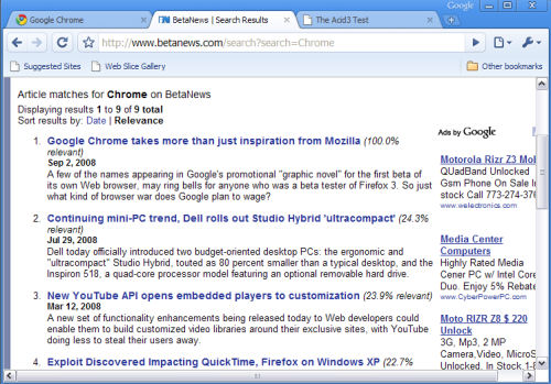 Google Chrome running in Windows XP Professional