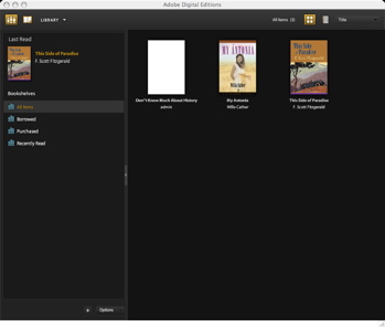 Adobe Digital Editions eBook library view