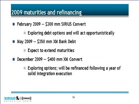 A summary of the three '441 converts' that will come due for Sirius XM in 2009.