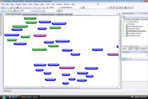 A screenshot of the code architecture module in an early beta of Visual Studio 2010. [Courtesy Microsoft]