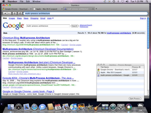 Screenshot of Stainless 0.1 browser for Mac OS X Leopard