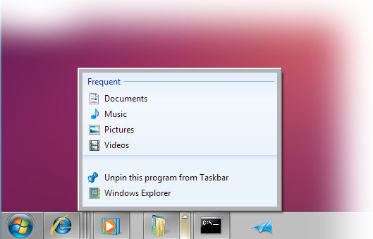 How the Windows 7 taskbar might have looked, from an early build distributed at PDC 2008.