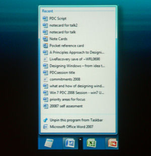 A piece of the old behavior of the new Win7 taskbar, from Steven Moreau's demonstration at PDC 2008.