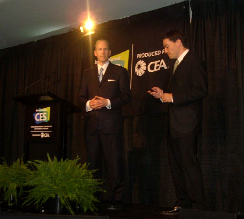 CEA analysts Steve Koenig and Tim Herbert, at a press event in New York City, November 11, 2008