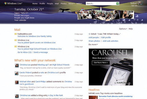 The new Windows Live user homepage