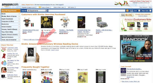 Screen grab from Amazon.com, 11/25/2008, which appears to show that Kindles are readily available.