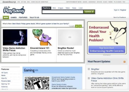 Front page of AOL's PlaySavvy service on its premiere date, December 1, 2008.