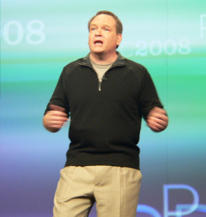 Newly promoted Microsoft President Bob Muglia, here seen leading a keynote at PDC in Los Angeles in October 2008.